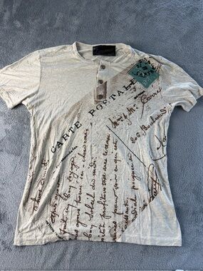 Vintage Y2K Lip Service Carte Postale Postcard Henley Shirt Men’s L Goth Punk